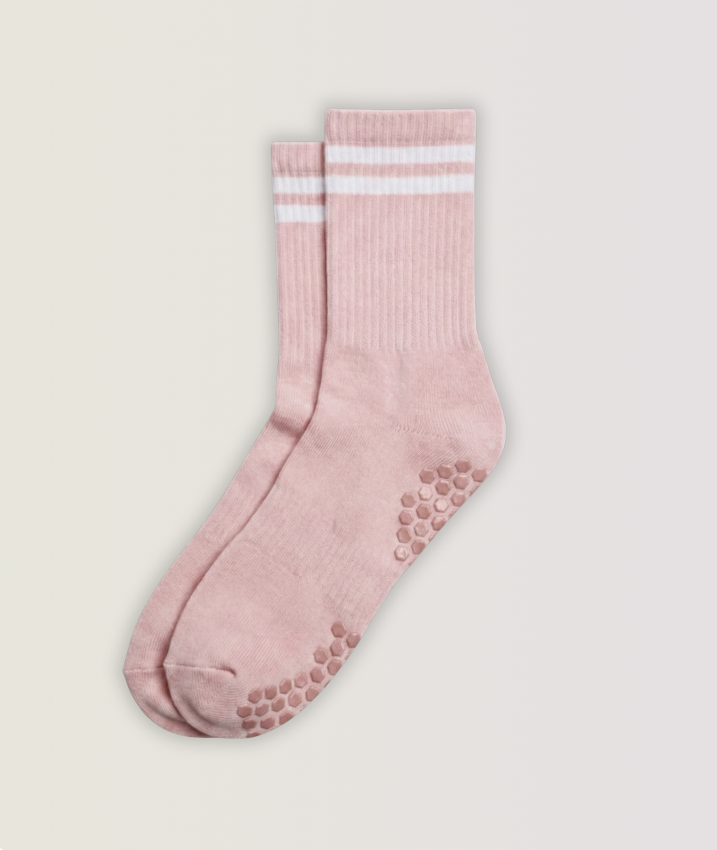 Dusty Pink Striped Pilates Grip Socks