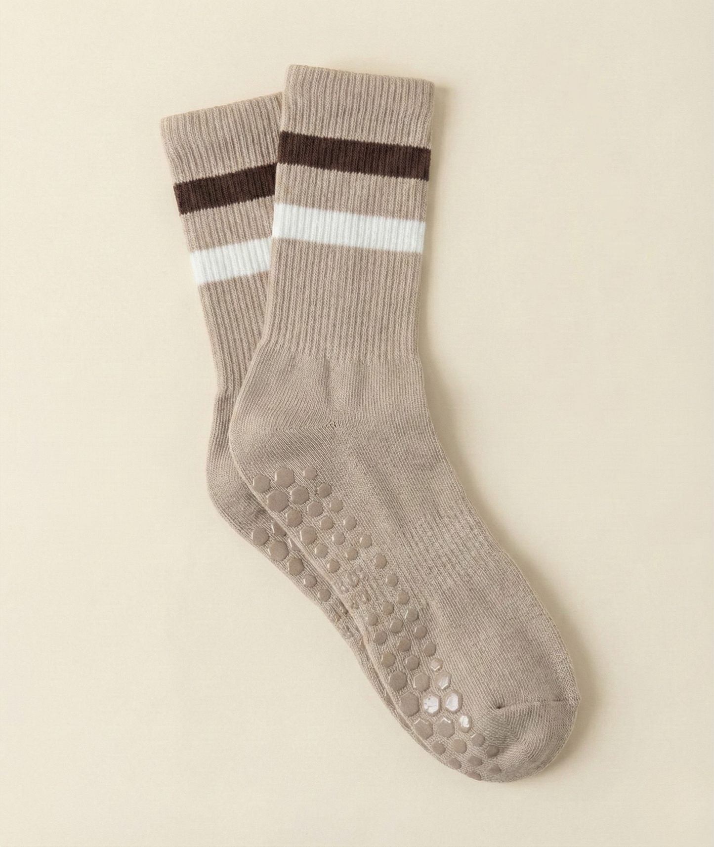 Mocha Striped Pilates Grip Socks