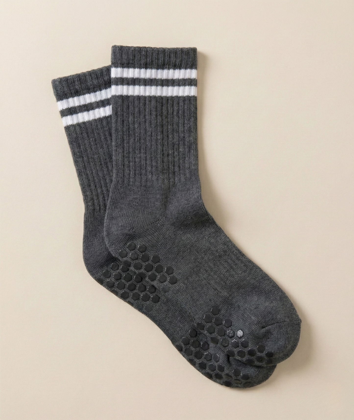 Grey Striped Pilates Grip Socks
