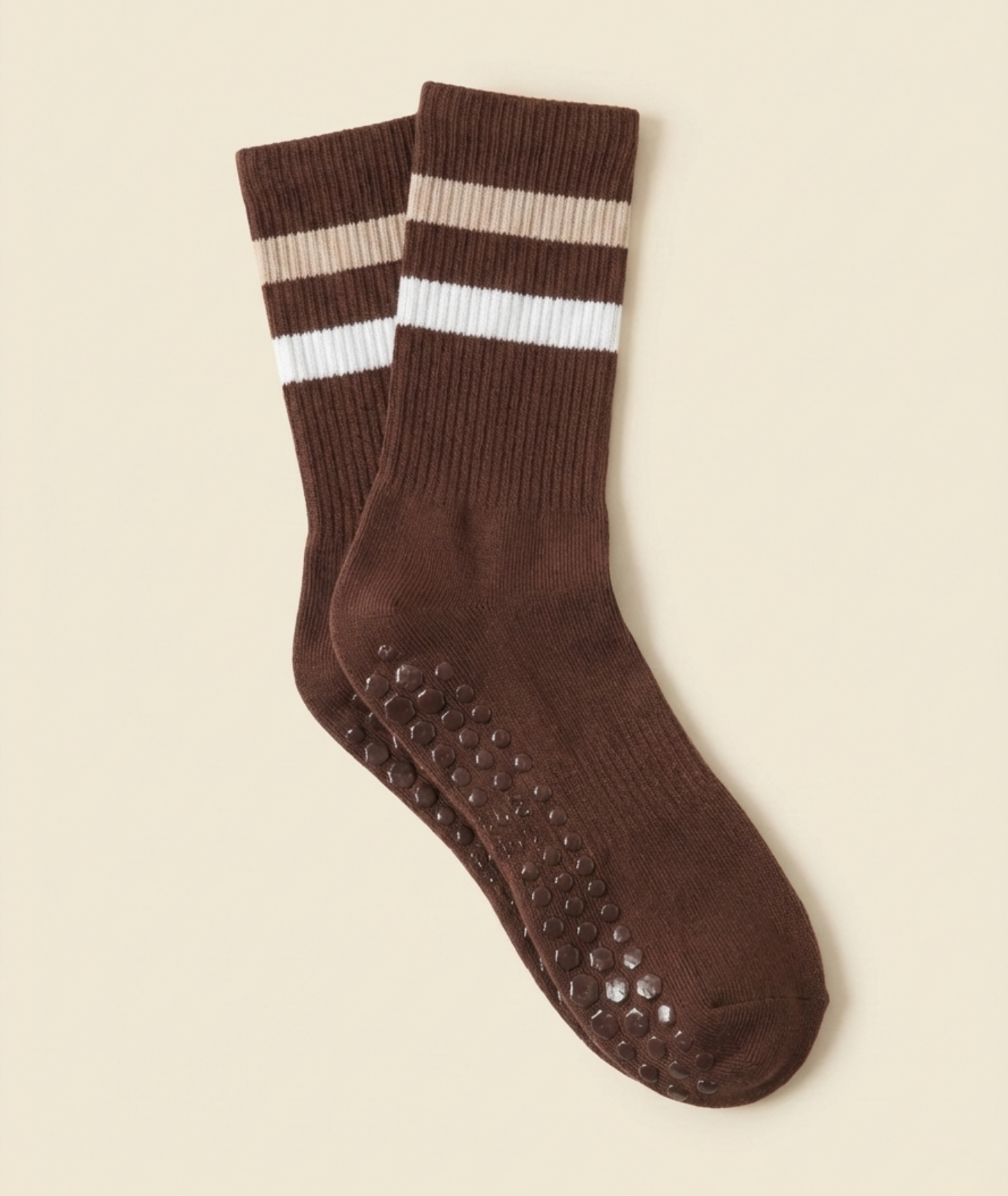 Brown Striped Pilates Grip Socks