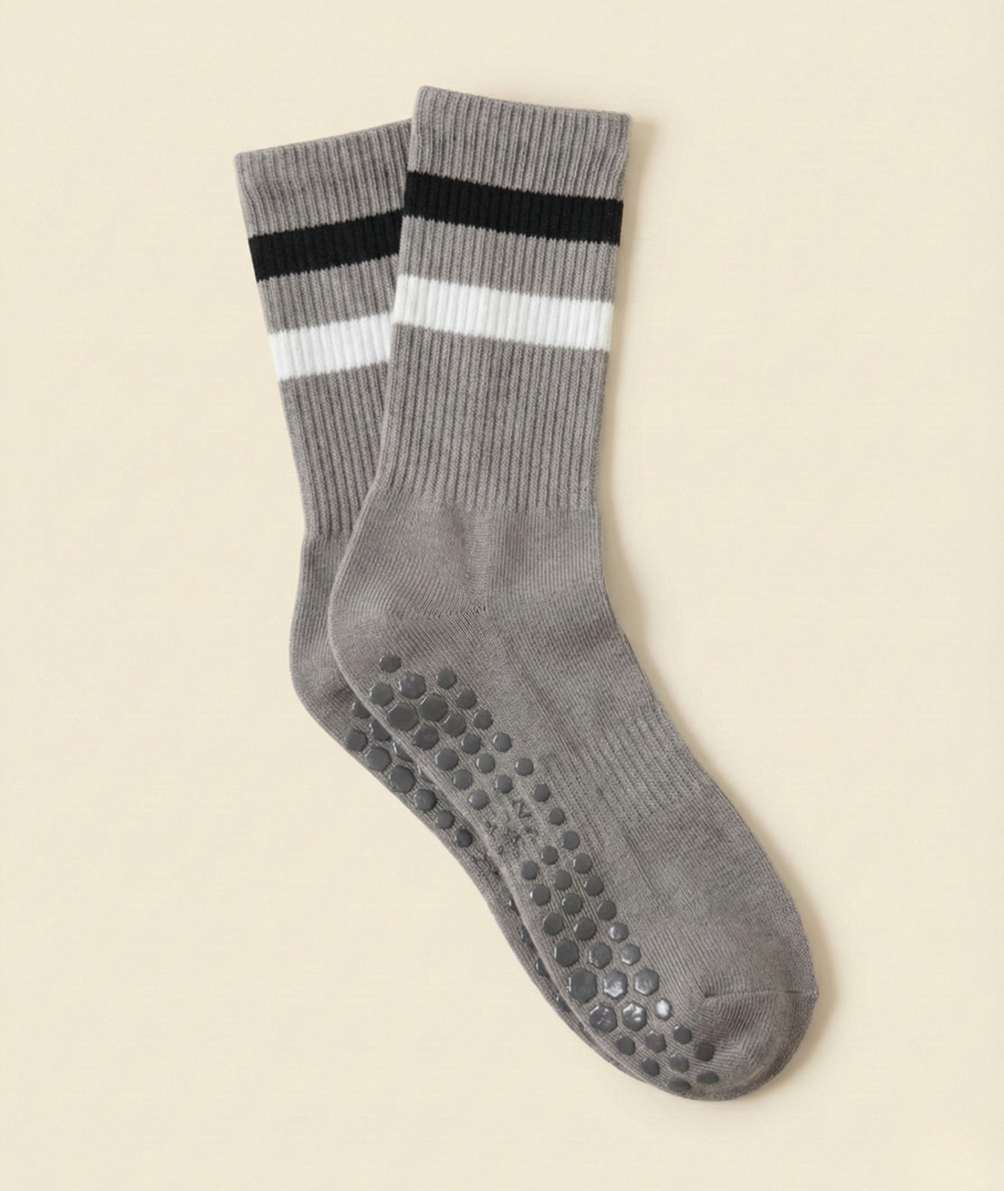 Grey Striped Pilates Grip Socks