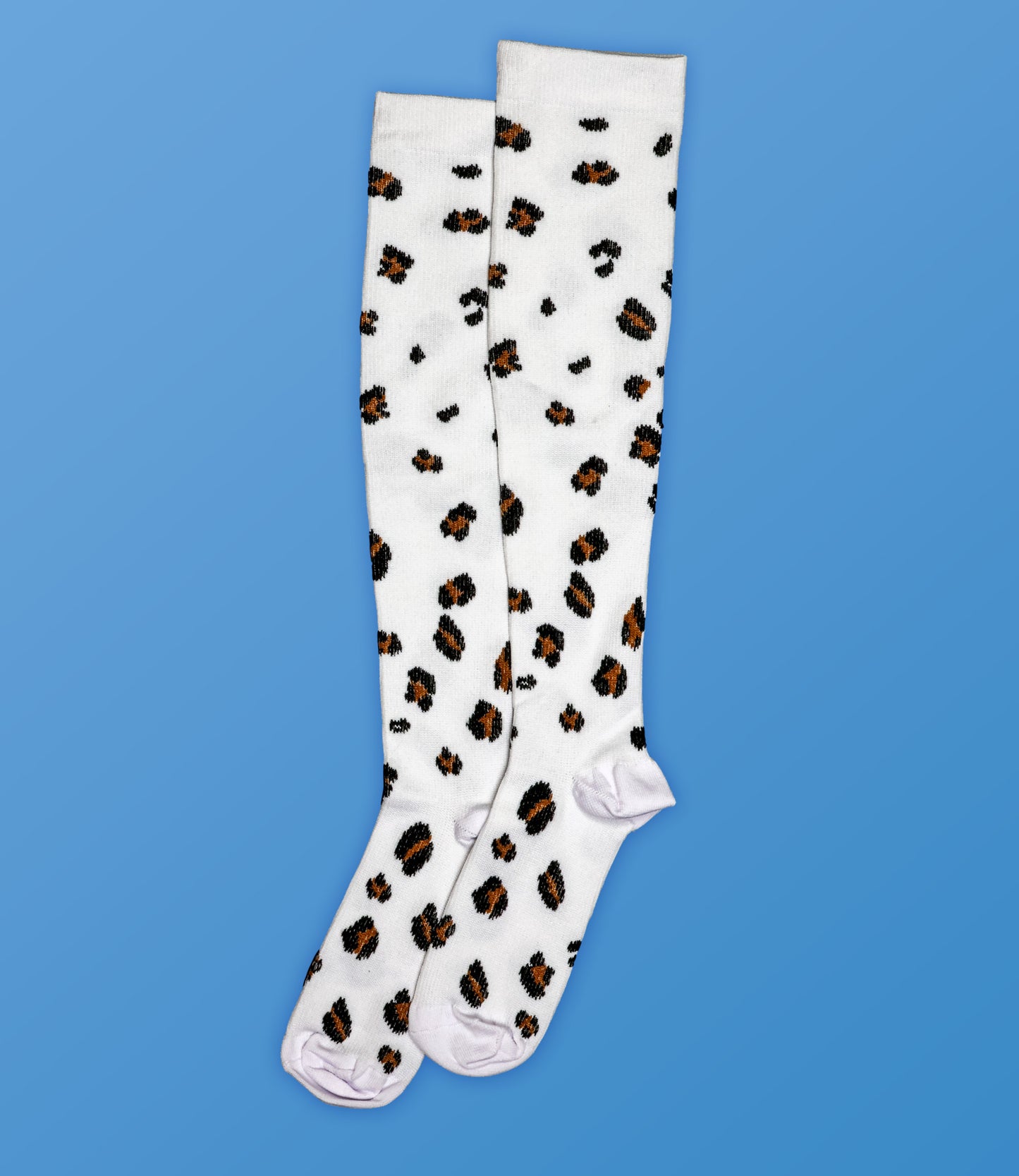 White Leopard Print Compression Socks