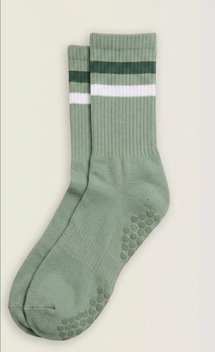 Light Green Striped Pilates Grip Socks