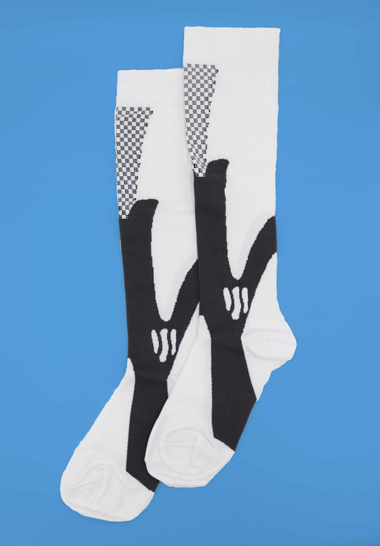 White Charcoal Running Compression Socks