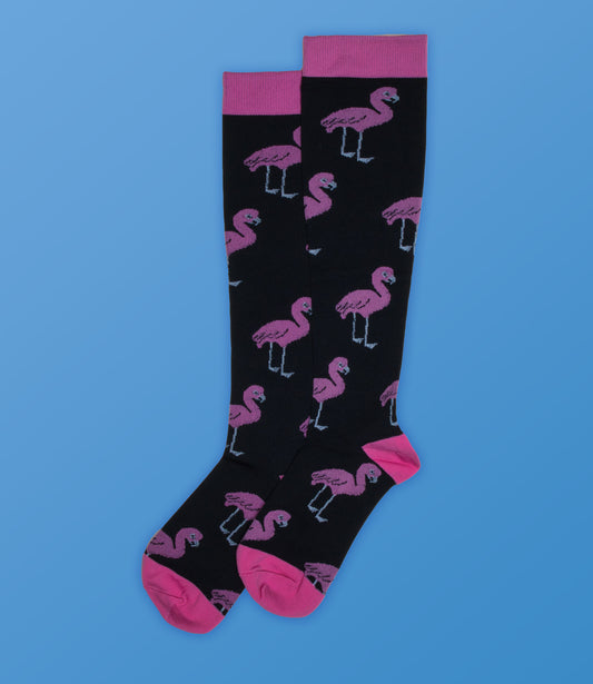 Pink & Black Flamingo Compression Socks