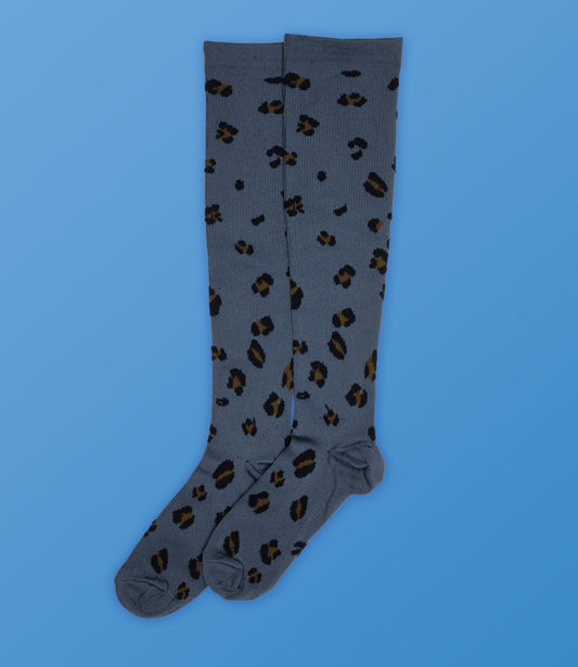 Grey Leopard Print Compression Socks