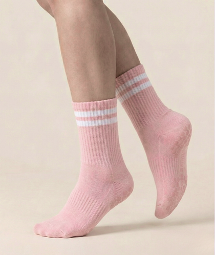 Dusty Pink Striped Pilates Grip Socks