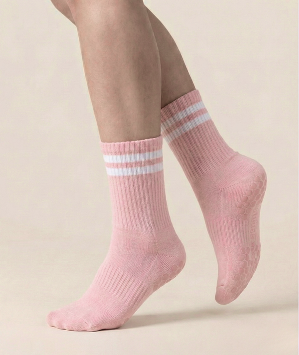 Dusty Pink Striped Pilates Grip Socks