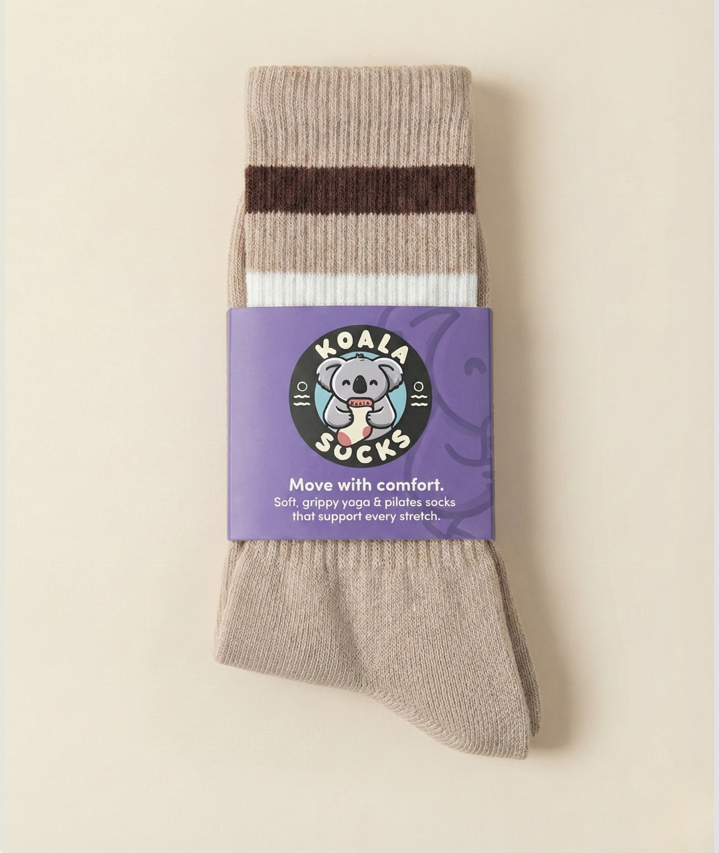 Mocha Striped Pilates Grip Socks