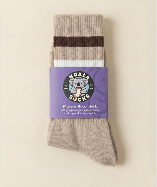 Mocha Striped Pilates Grip Socks