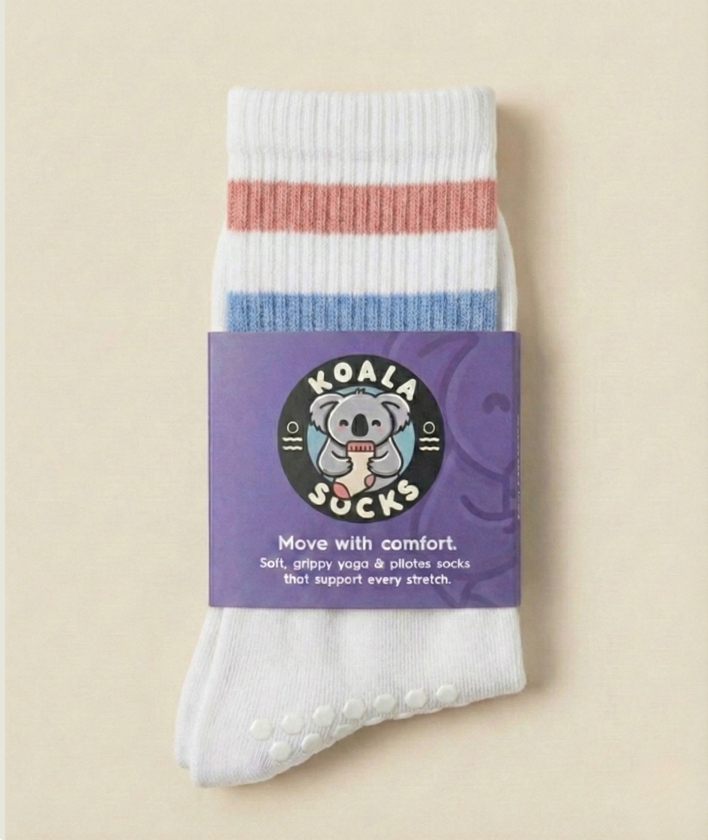 Pink and Blue Striped Pilates Grip Socks