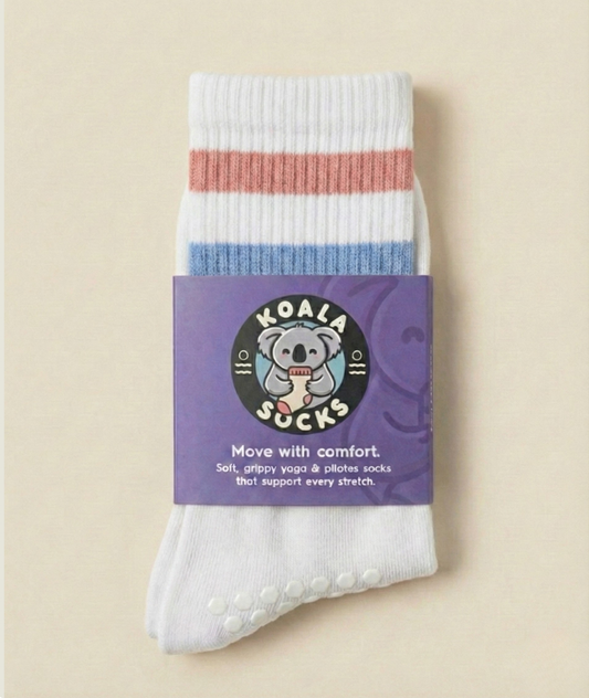 Pink and Blue Striped Pilates Grip Socks