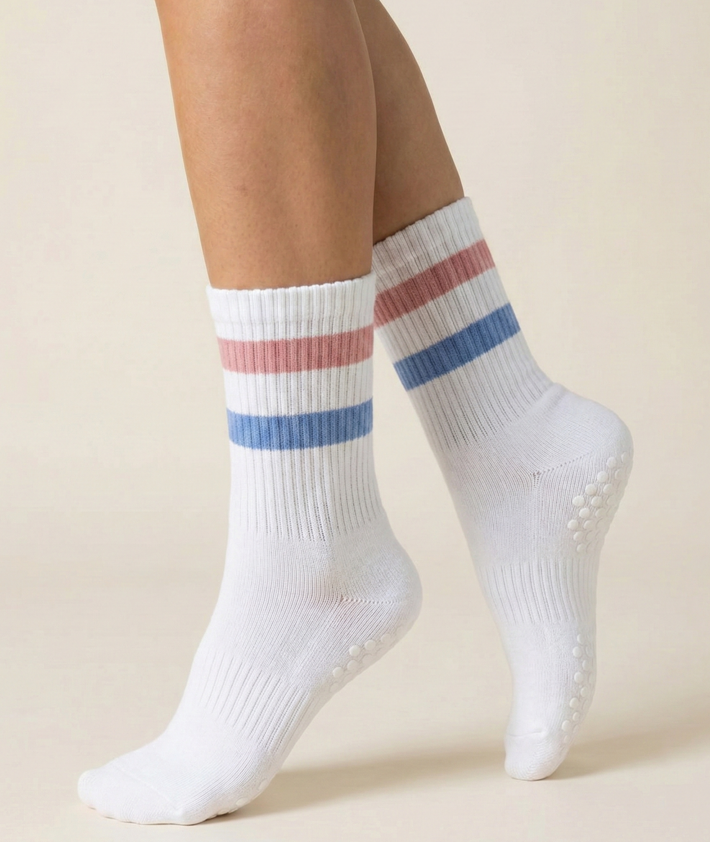 Pink and Blue Striped Pilates Grip Socks