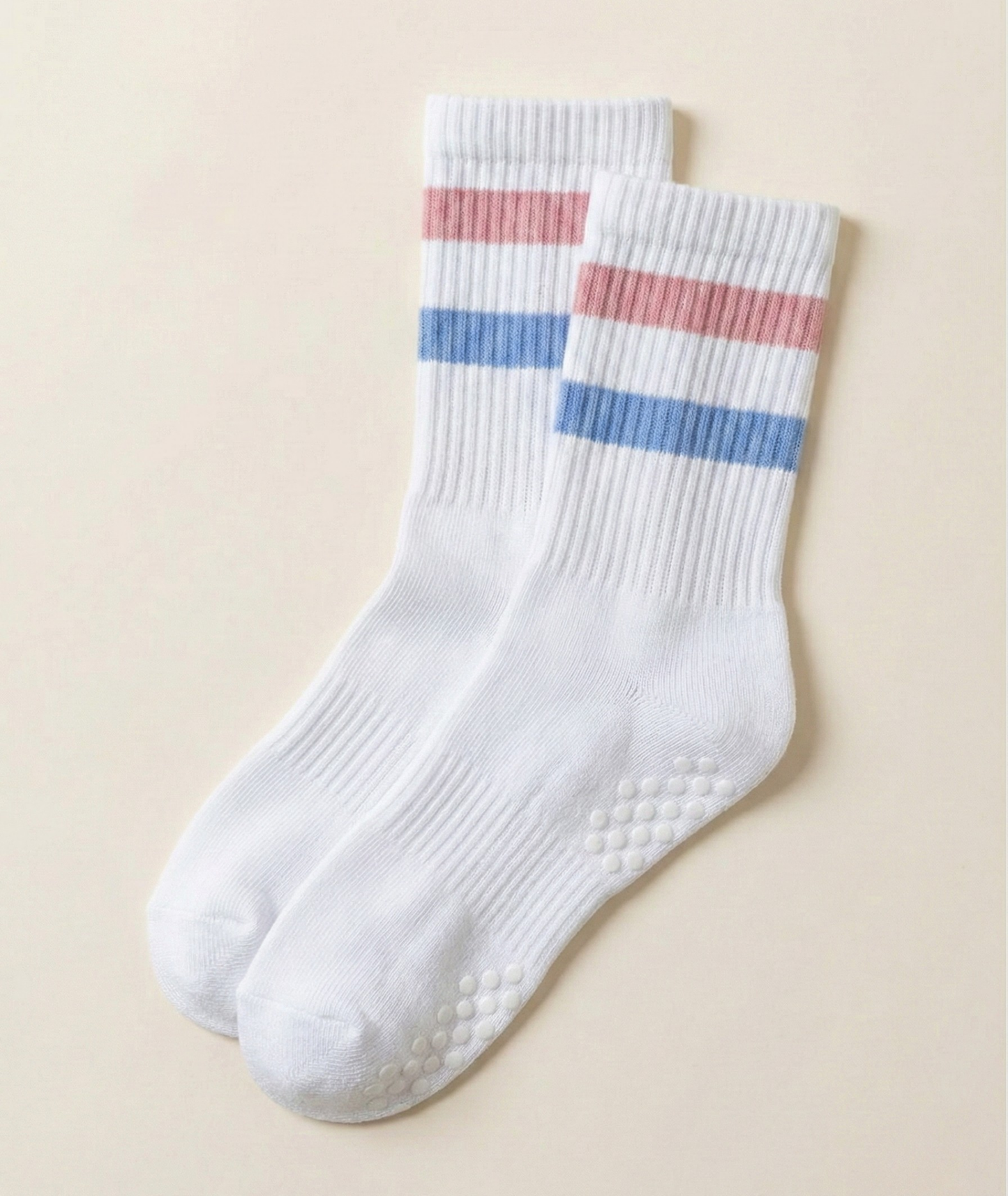 Pink and Blue Striped Pilates Grip Socks