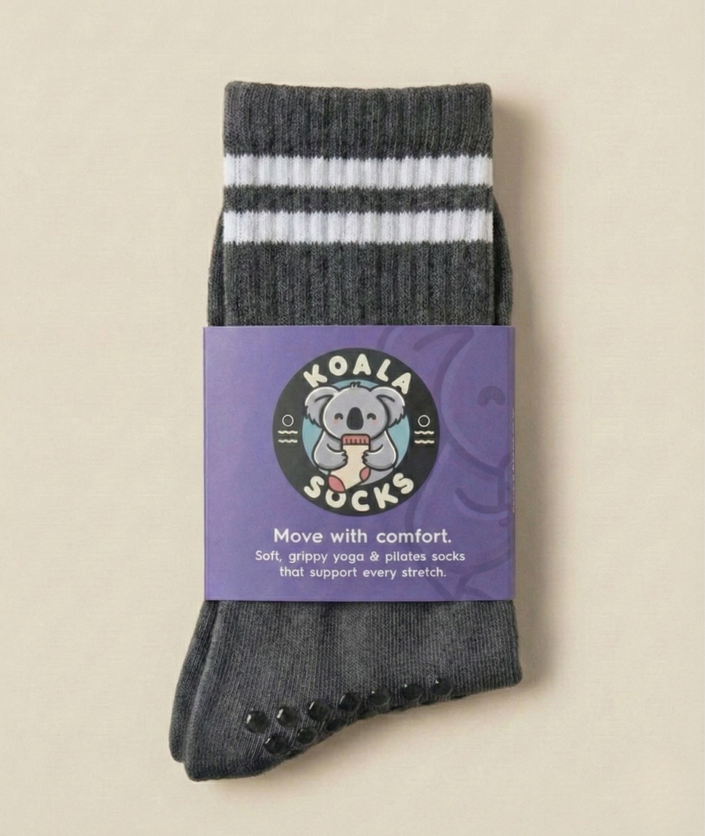 Grey Striped Pilates Grip Socks