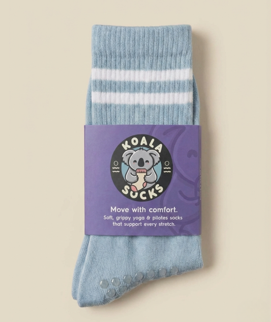 Baby Blue Striped Pilates Grip Socks