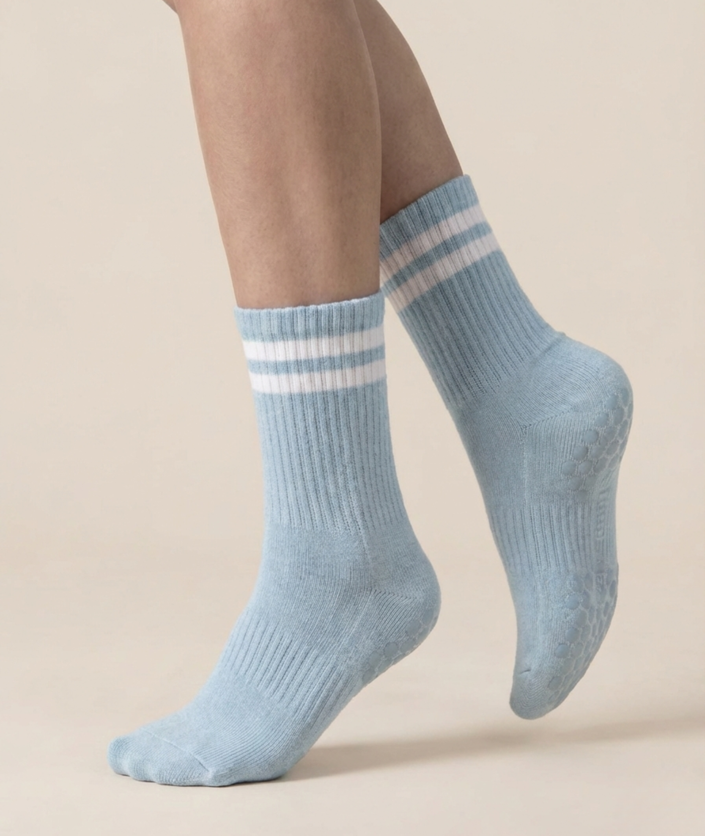 Baby Blue Striped Pilates Grip Socks