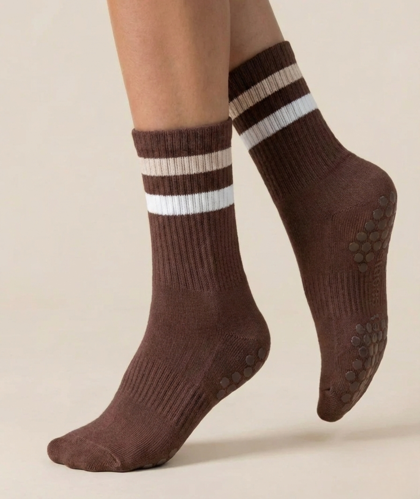 Brown Striped Pilates Grip Socks