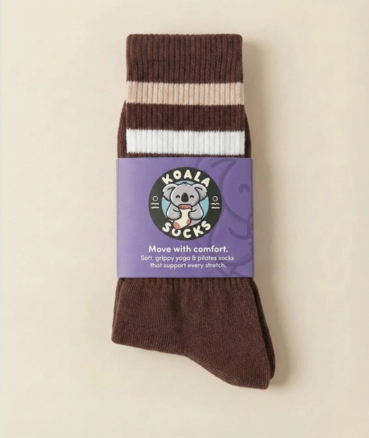 Brown Striped Pilates Grip Socks