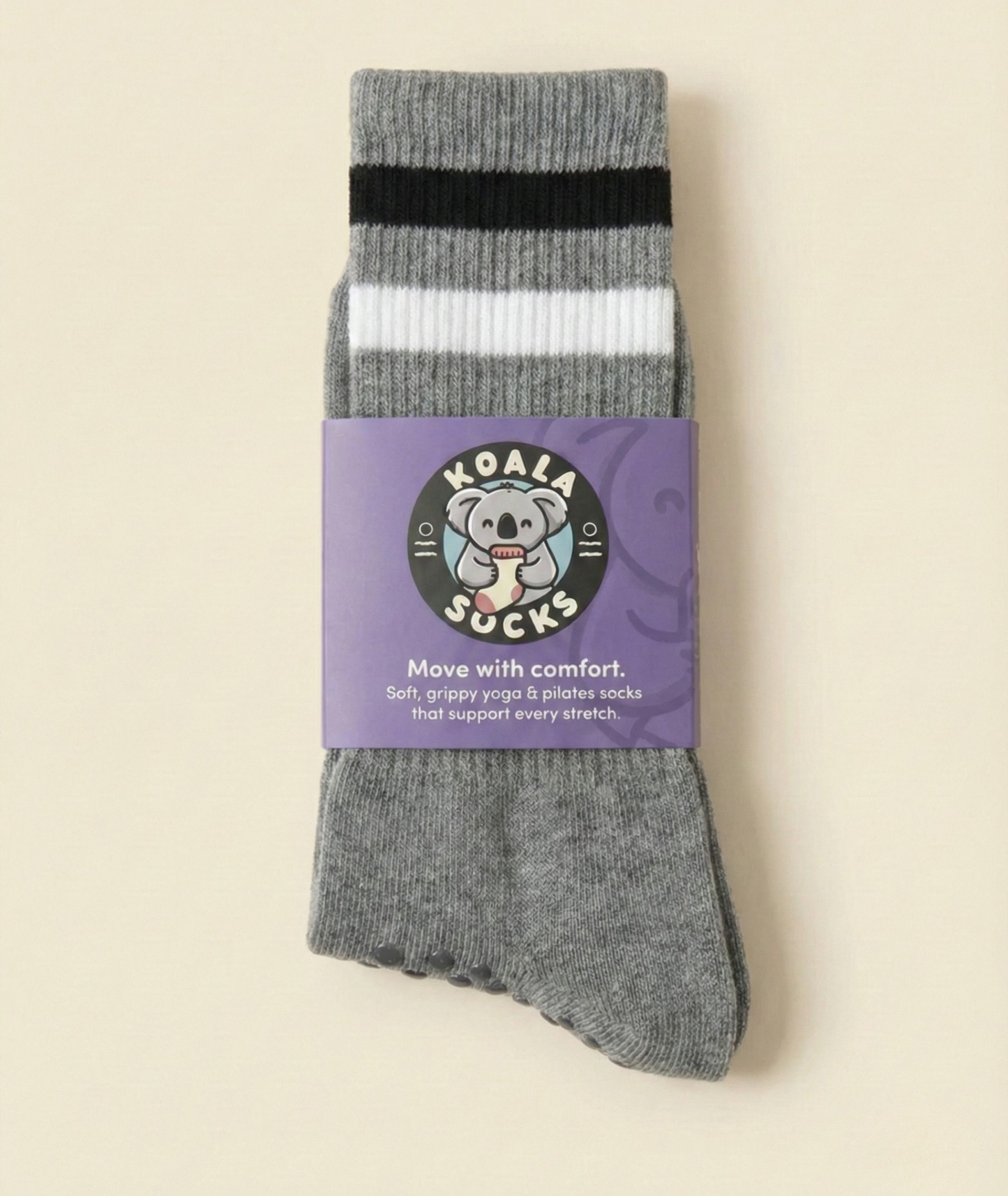 Grey Striped Pilates Grip Socks