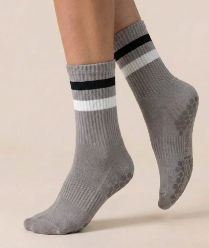 Light Grey Striped Pilates Grip Socks