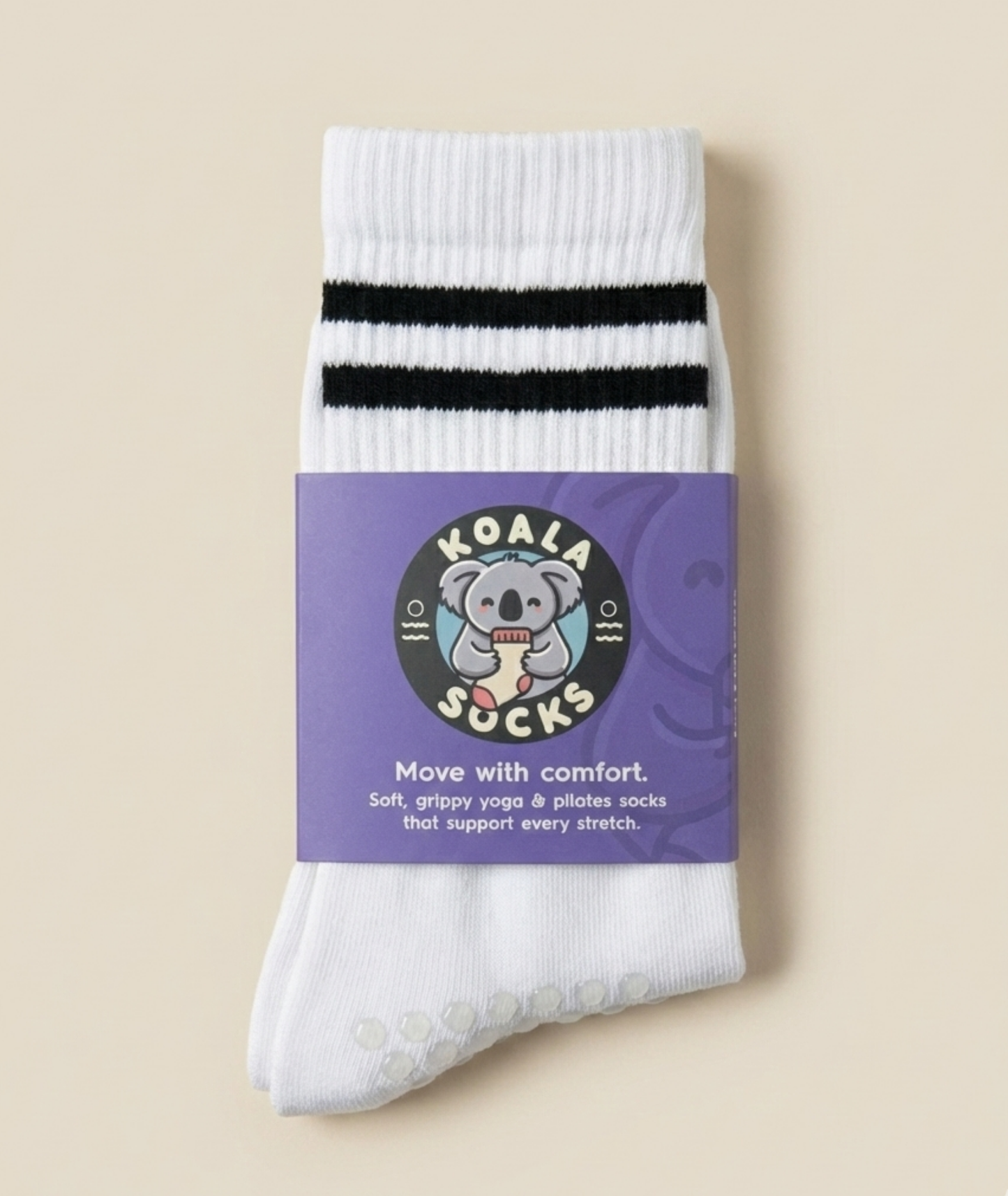 White Striped Pilates Grip Socks