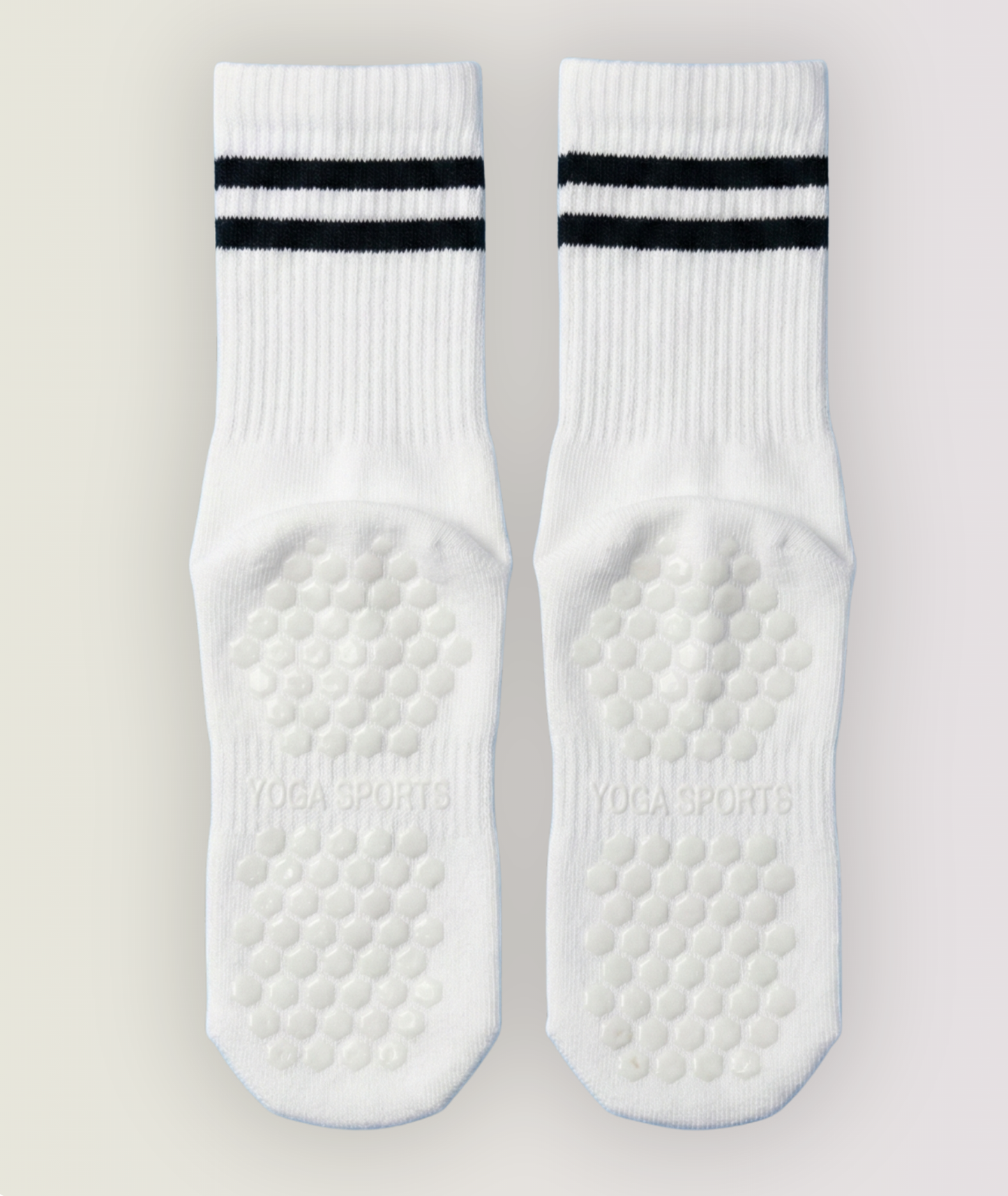 White Striped Pilates Grip Socks