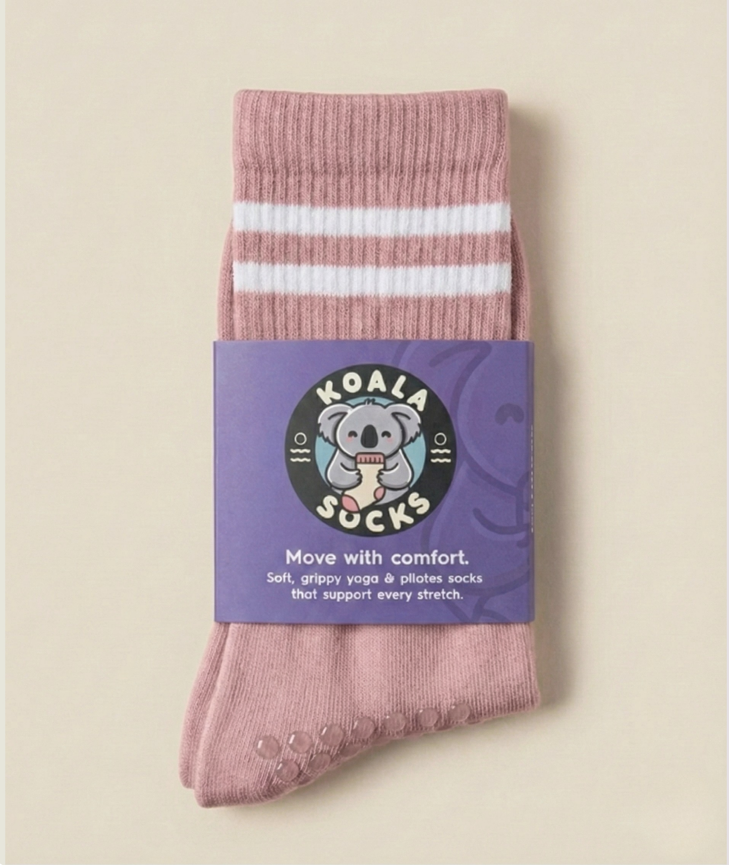 Dusty Pink Striped Pilates Grip Socks