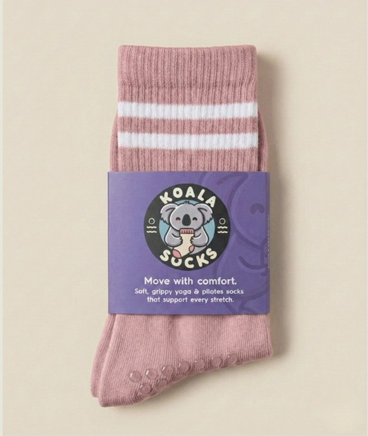 Dusty Pink Striped Pilates Grip Socks