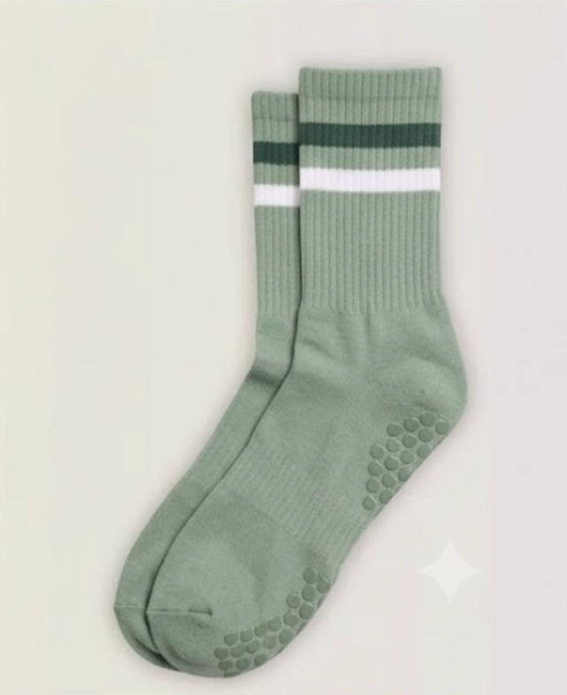 Light Green Striped Pilates Grip Socks
