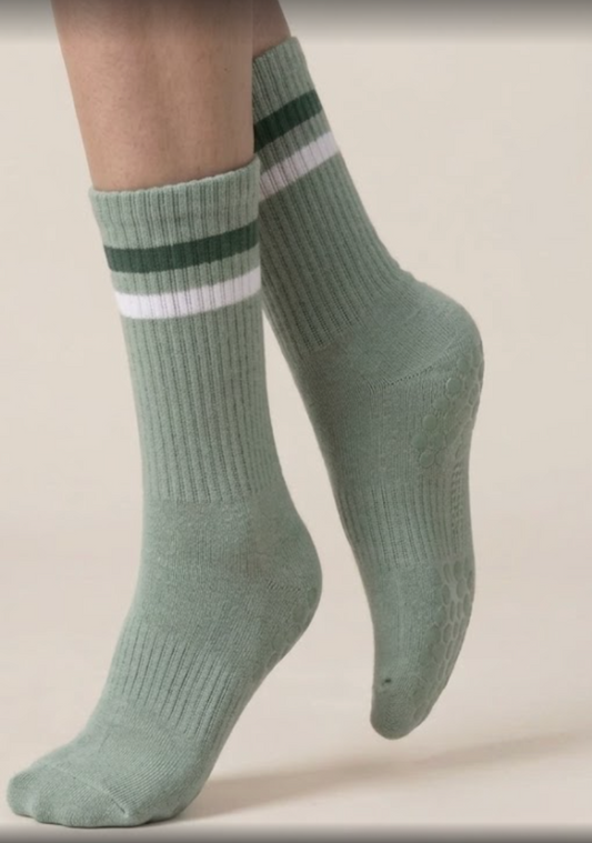 Light Green Striped Pilates Grip Socks