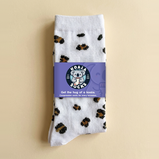 White Leopard Print Compression Socks