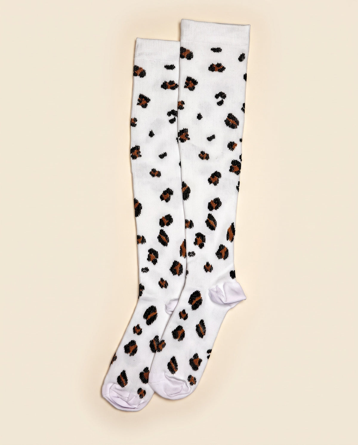 White Leopard Print Compression Socks