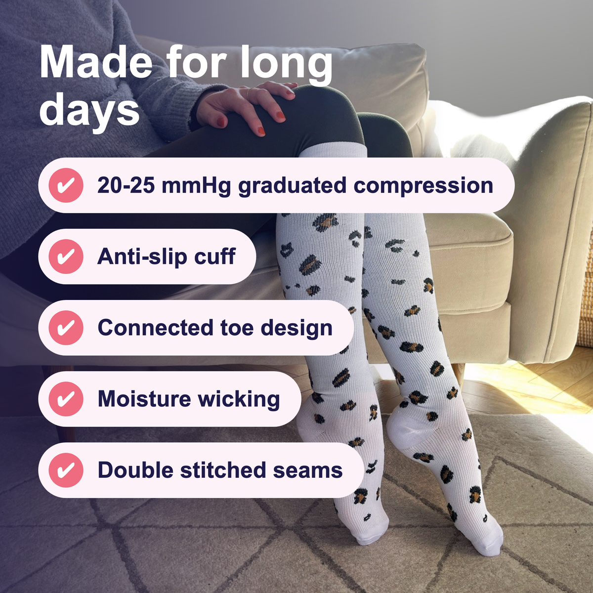 White Leopard Print Compression Socks